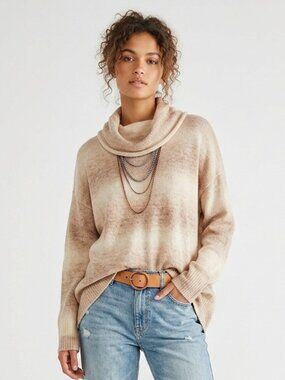 American Eagle Sweater Cowl Neck Stripes Purple Cream Oversized S NWT